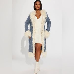 Feeling Trendy Denim Coat- Shaggy Fur Sleeve and Collar Jacket